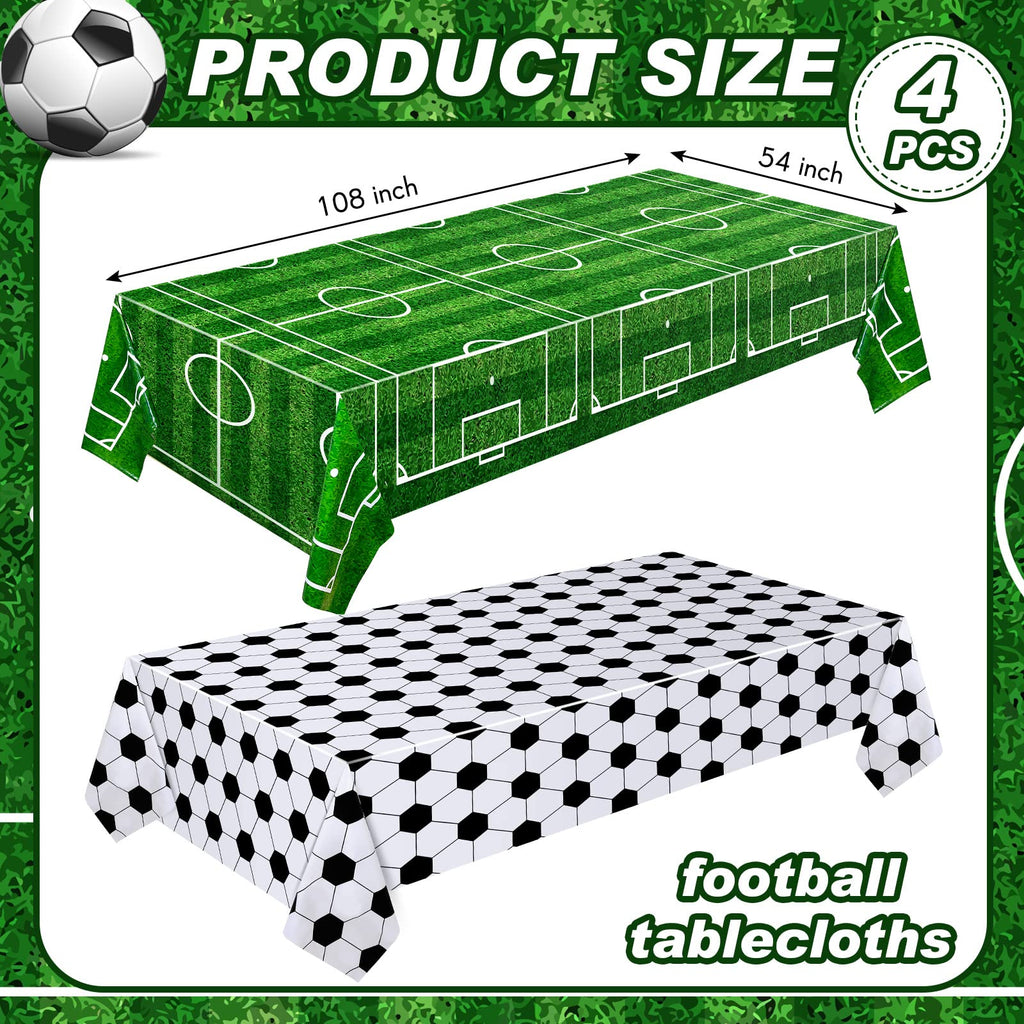 Mixweer 4-Pack Soccer Tablecloths – 54x108 Inch Plastic Party Covers for Birthday Decorations