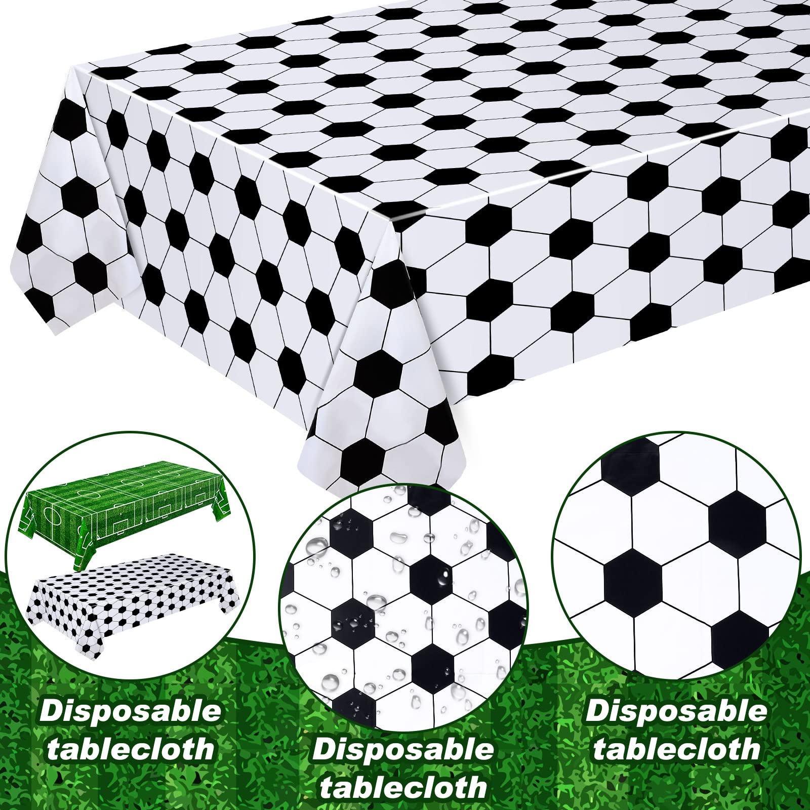 Mixweer 4-Pack Soccer Tablecloths – 54x108 Inch Plastic Party Covers for Birthday Decorations