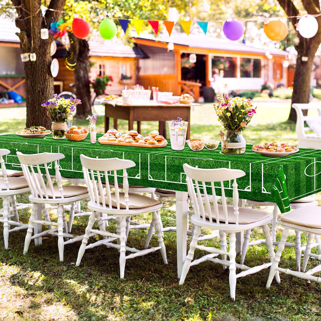 Mixweer 4-Pack Soccer Tablecloths – 54x108 Inch Plastic Party Covers for Birthday Decorations