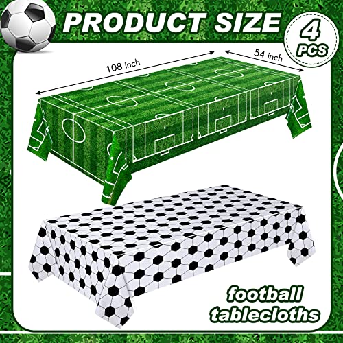 Mixweer 4-Pack Soccer Tablecloths – 54x108 Inch Plastic Party Covers for Birthday Decorations