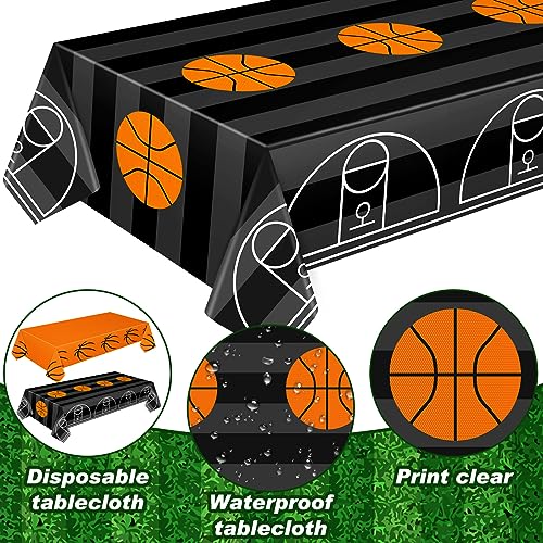 Mixweer 4-Piece Basketball Plastic Tablecloths - 54x108 Inch Rectangular Table Covers for Sports Parties, Game Day & Birthday Decor