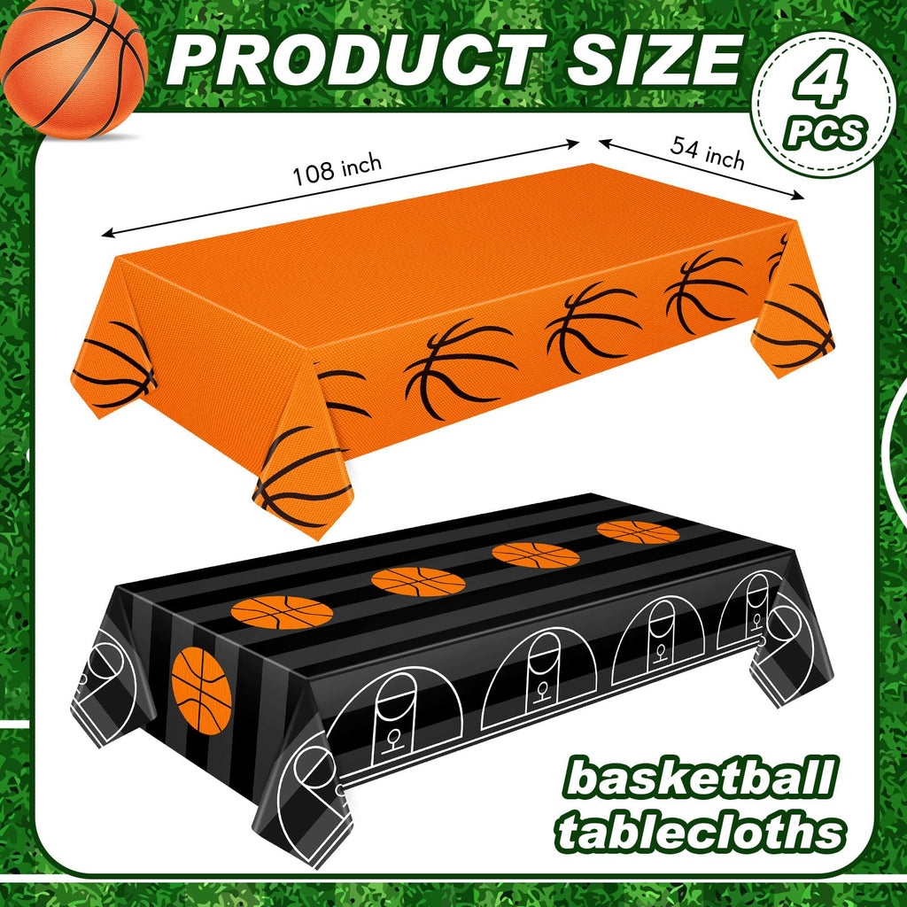 Mixweer 4-Piece Basketball Plastic Tablecloths - 54x108 Inch Rectangular Table Covers for Sports Parties, Game Day & Birthday Decor