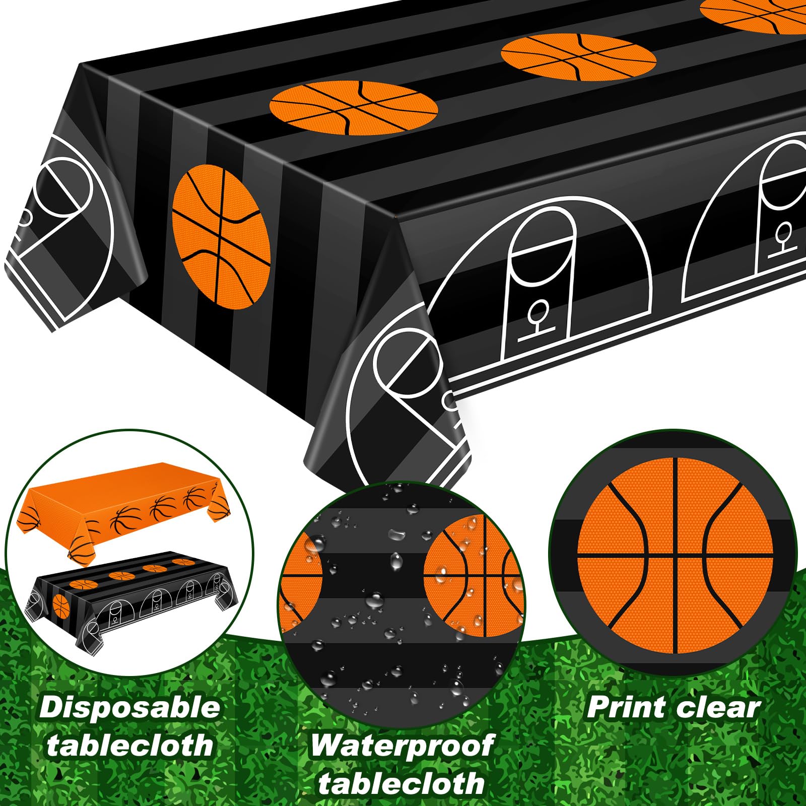 Mixweer 4-Piece Basketball Plastic Tablecloths - 54x108 Inch Rectangular Table Covers for Sports Parties, Game Day & Birthday Decor