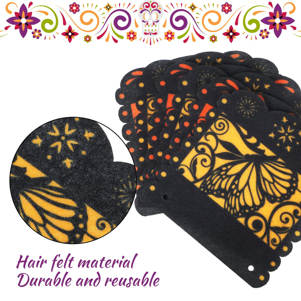 Mixweer Small Dia de los Muertos Monarch Butterfly Banner - 2 Pack, Orange and Yellow, 12 Pieces