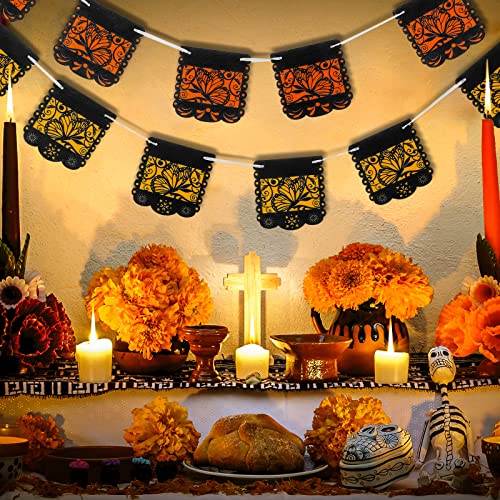 Mixweer Small Dia de los Muertos Monarch Butterfly Banner - 2 Pack, Orange and Yellow, 12 Pieces