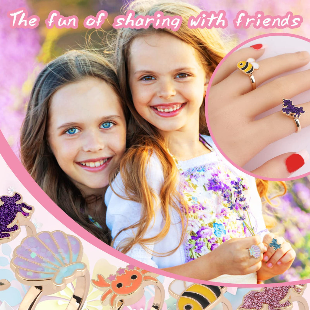 MJartoria 7-Piece Fidget Ring Set – Stainless Steel Spinner Rings for Stress Relief (Butterfly, Unicorn, Shell, Flower Designs)