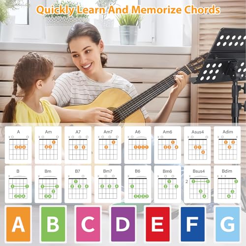 MLEJIAKJ 56-Piece Guitar Chord Flashcards with Chord Chart Poster – Color-Coded Learning for Beginners