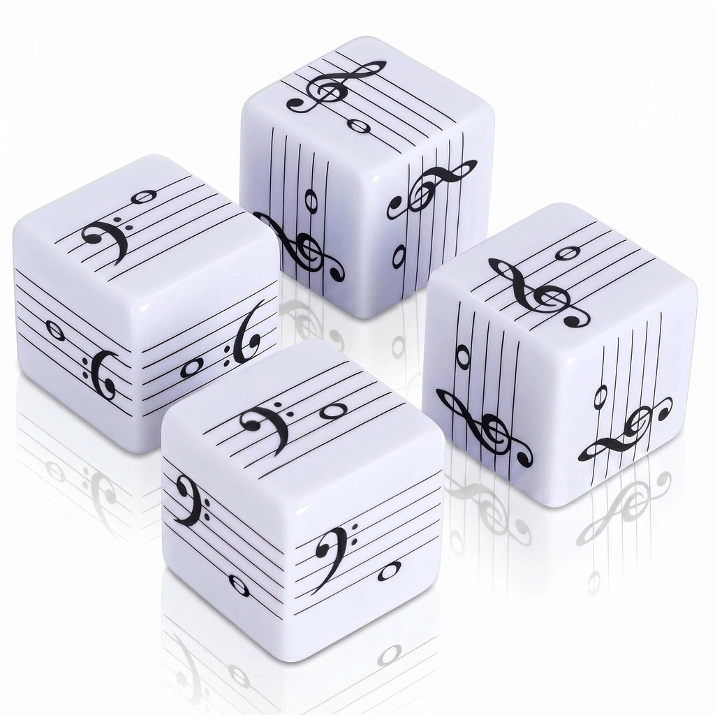 MLEJIAKJ Music Note Dice Set – 4 Large 25mm Dice with Treble and Bass Clef Notation for Music Theory Learning