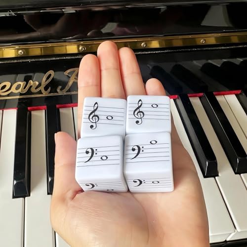 MLEJIAKJ Music Note Dice Set – 4 Large 25mm Dice with Treble and Bass Clef Notation for Music Theory Learning
