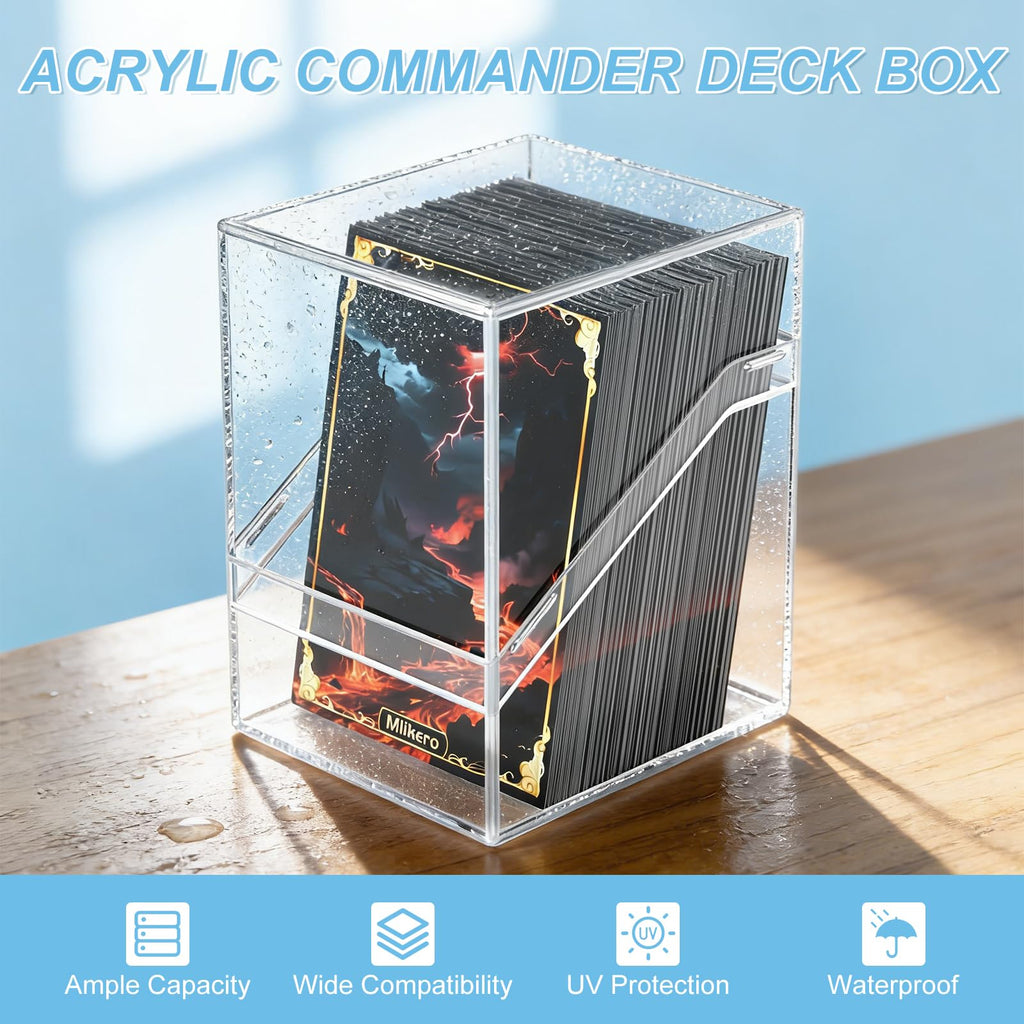 Mlikero 4-Pack Acrylic Commander Deck Boxes – Clear & Black, Holds 100+ Sleeved Cards with Dividers