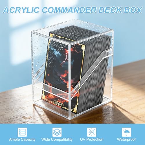 Mlikero 4-Pack Acrylic Commander Deck Boxes – Clear & Black, Holds 100+ Sleeved Cards with Dividers