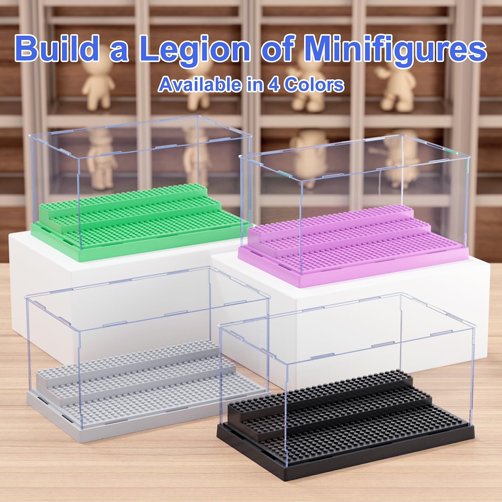 Mlikero Grey Acrylic Display Case for Minifigures - Holds 35, Removable Steps