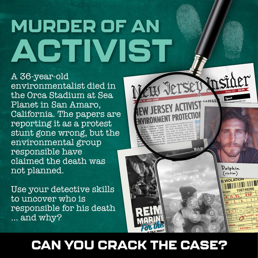 MMC Death of an Activist – Murder Mystery Game with 27 Evidence Pieces, 150 Min, 1-10 Players