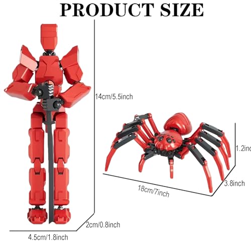 MMXBGS T13 Action Figure Set – 5.5-Inch Red Robot to Spider Mech with Multi-Jointed Articulation and Accessories for Kids Ages 8-12