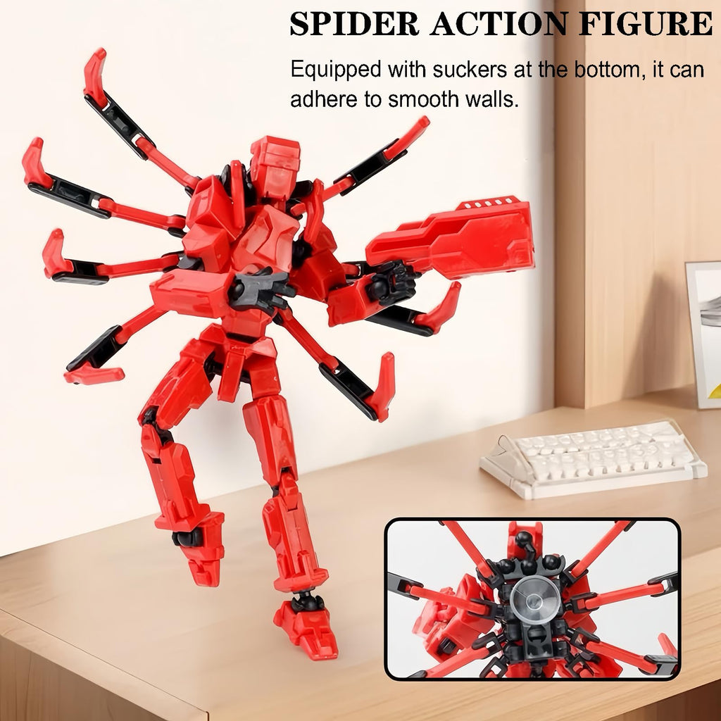 MMXBGS T13 Action Figure Set – 5.5-Inch Red Robot to Spider Mech with Multi-Jointed Articulation and Accessories for Kids Ages 8-12
