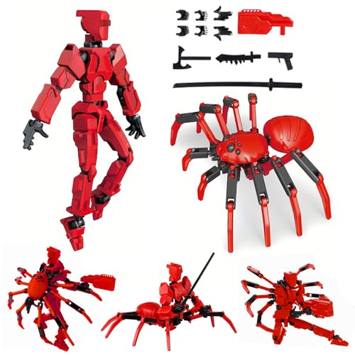 MMXBGS T13 Action Figure Set – 5.5-Inch Red Robot to Spider Mech with Multi-Jointed Articulation and Accessories for Kids Ages 8-12