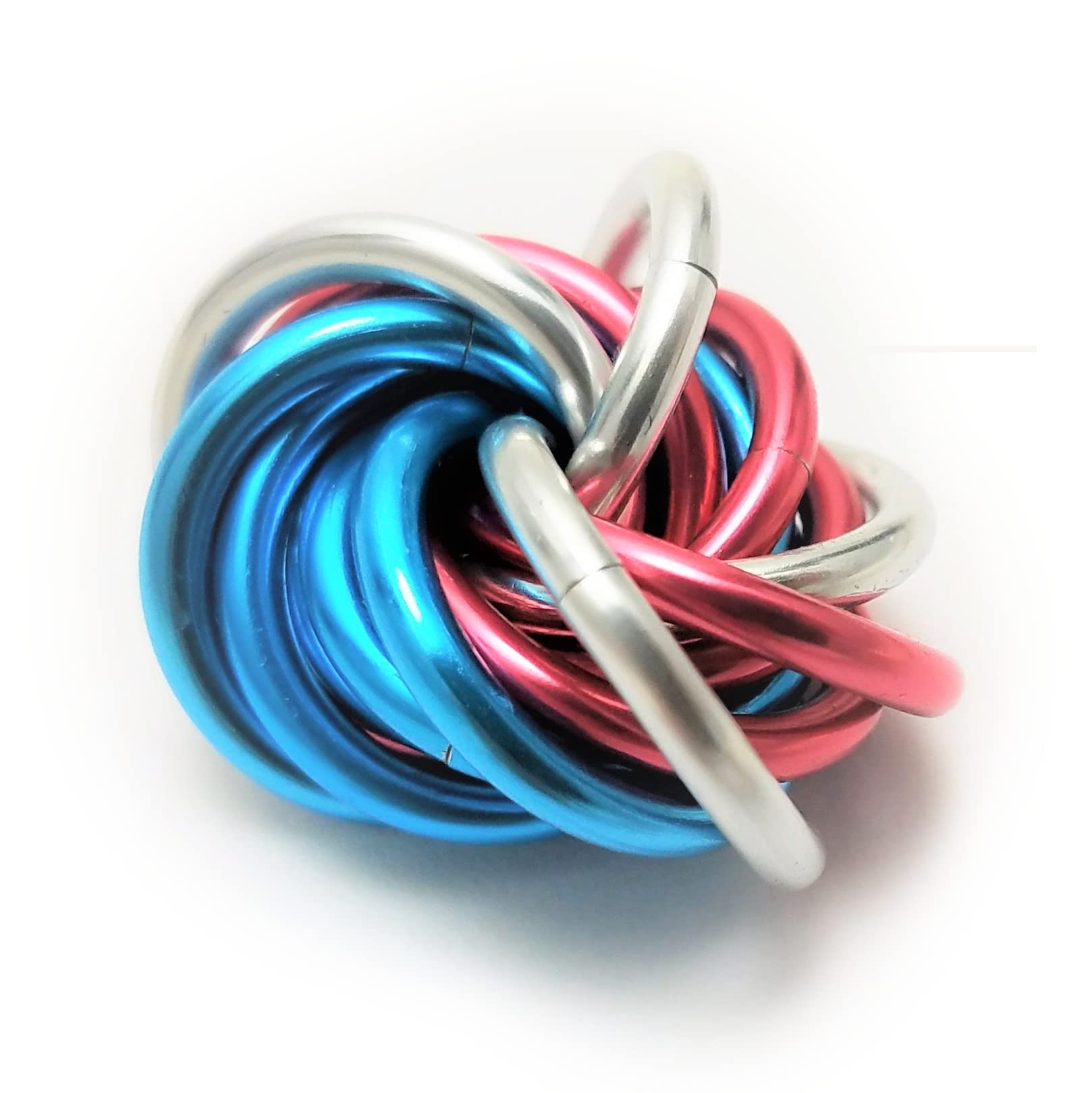 Möbii Fidget Ball (MultiColor) – Quiet Handcrafted Stress Relief Toy for Home, Office, or Travel (Small, Pink Blue Silver)