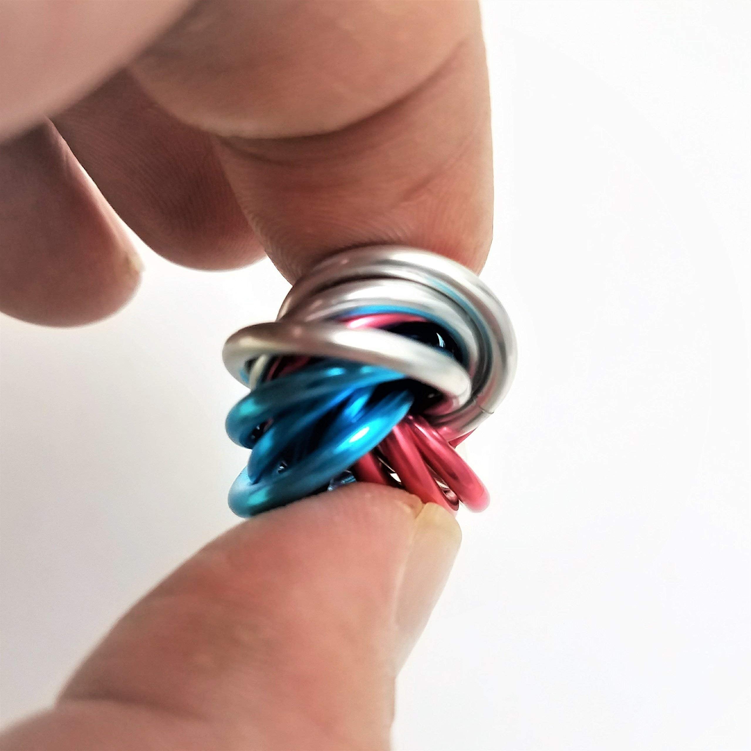Möbii Fidget Ball (MultiColor) – Quiet Handcrafted Stress Relief Toy for Home, Office, or Travel (Small, Pink Blue Silver)