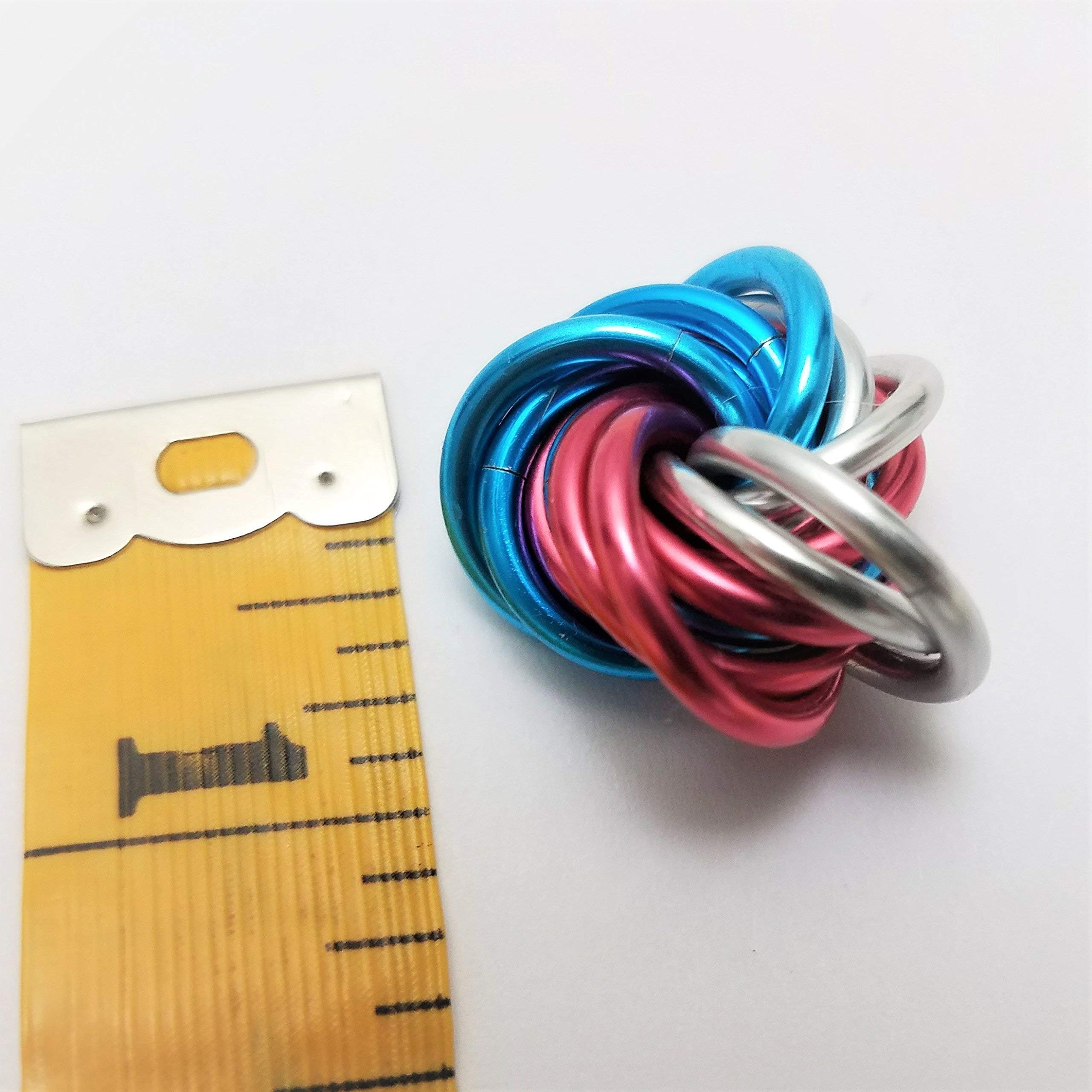 Möbii Fidget Ball (MultiColor) – Quiet Handcrafted Stress Relief Toy for Home, Office, or Travel (Small, Pink Blue Silver)