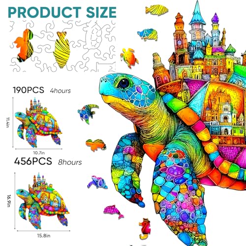 Mocfesk Wooden Puzzle: Sea Turtle Castle – Small Jigsaw for Adults, Seniors, Kids