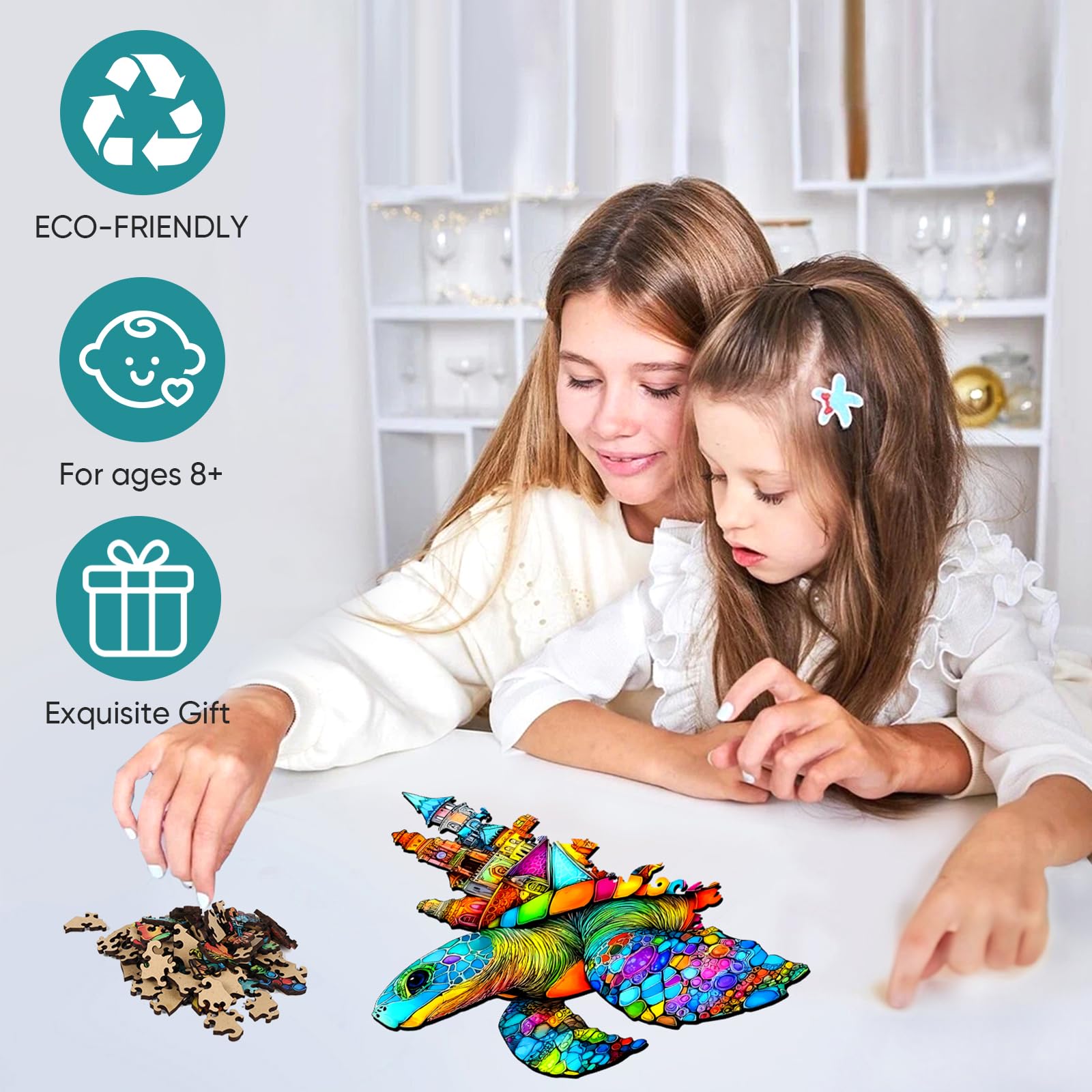 Mocfesk Wooden Puzzle: Sea Turtle Castle – Small Jigsaw for Adults, Seniors, Kids