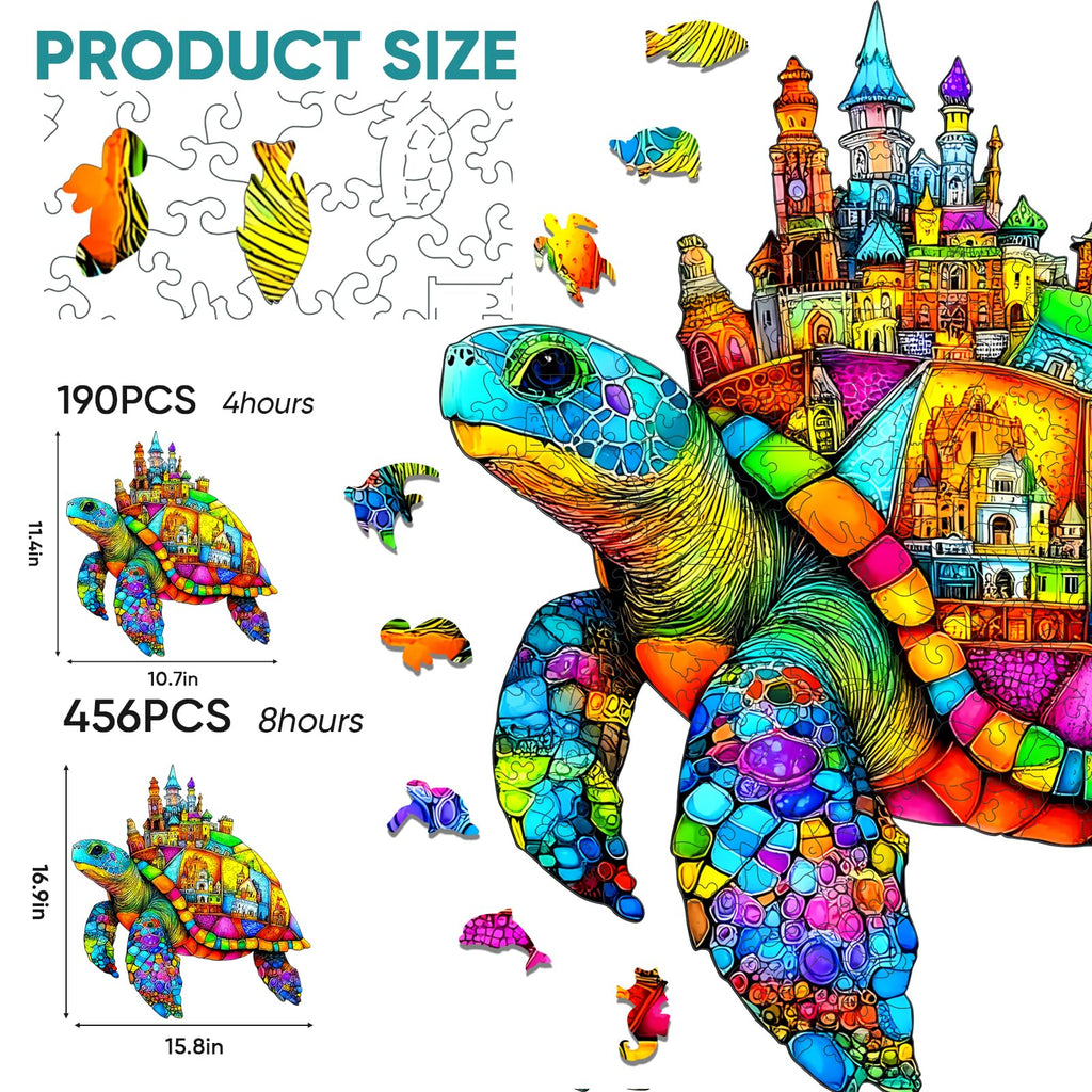 Mocfesk Wooden Puzzle: Sea Turtle Castle – Small Jigsaw for Adults, Seniors, Kids