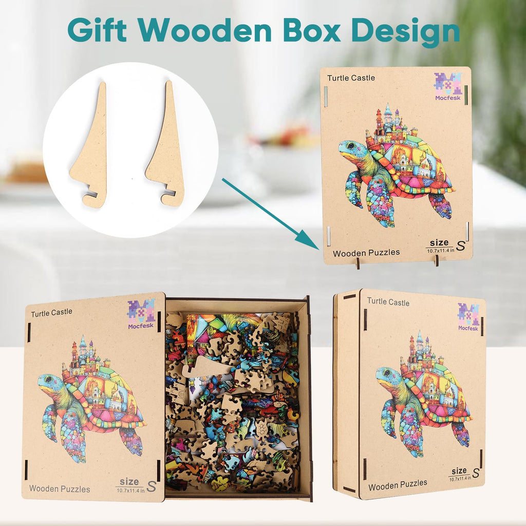 Mocfesk Wooden Puzzle: Sea Turtle Castle – Small Jigsaw for Adults, Seniors, Kids