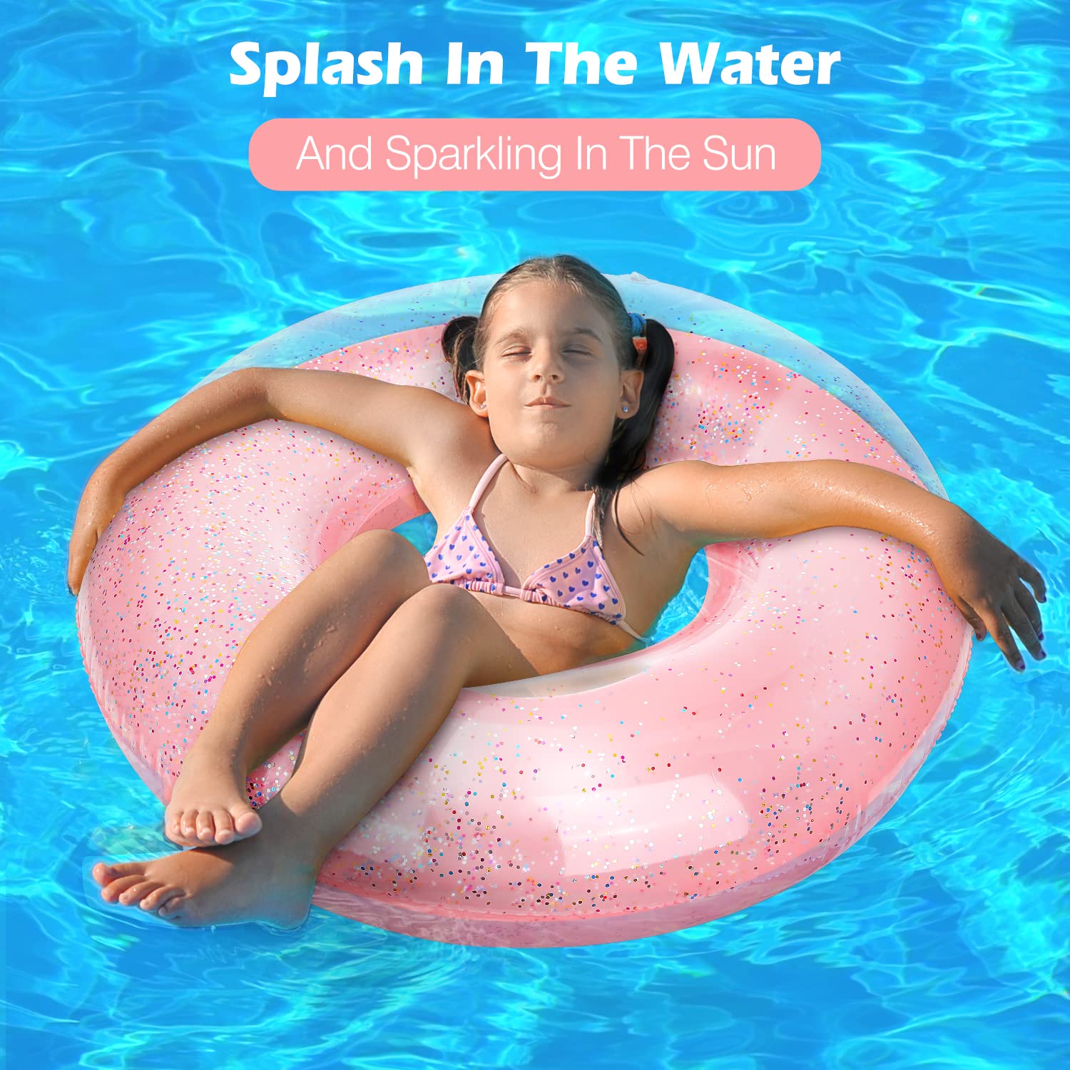 MoKo 90cm Glitter Swim Ring – Rose Gold Inflatable Pool Float for Kids and Adults