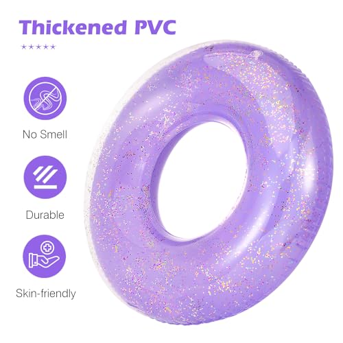 MoKo 90cm Purple Glitter Swim Ring – Inflatable Pool Float for Kids and Adults