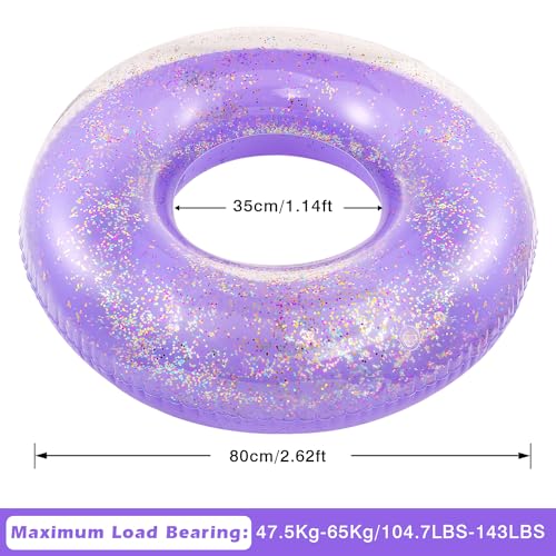 MoKo 90cm Purple Glitter Swim Ring – Inflatable Pool Float for Kids and Adults