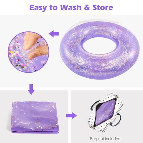 MoKo 90cm Purple Glitter Swim Ring – Inflatable Pool Float for Kids and Adults