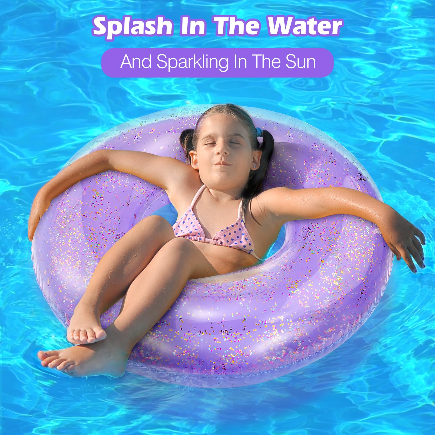 MoKo 90cm Purple Glitter Swim Ring – Inflatable Pool Float for Kids and Adults