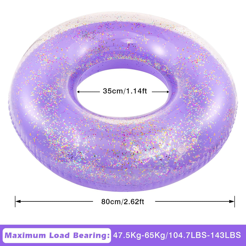 MoKo 90cm Purple Glitter Swim Ring – Inflatable Pool Float for Kids and Adults