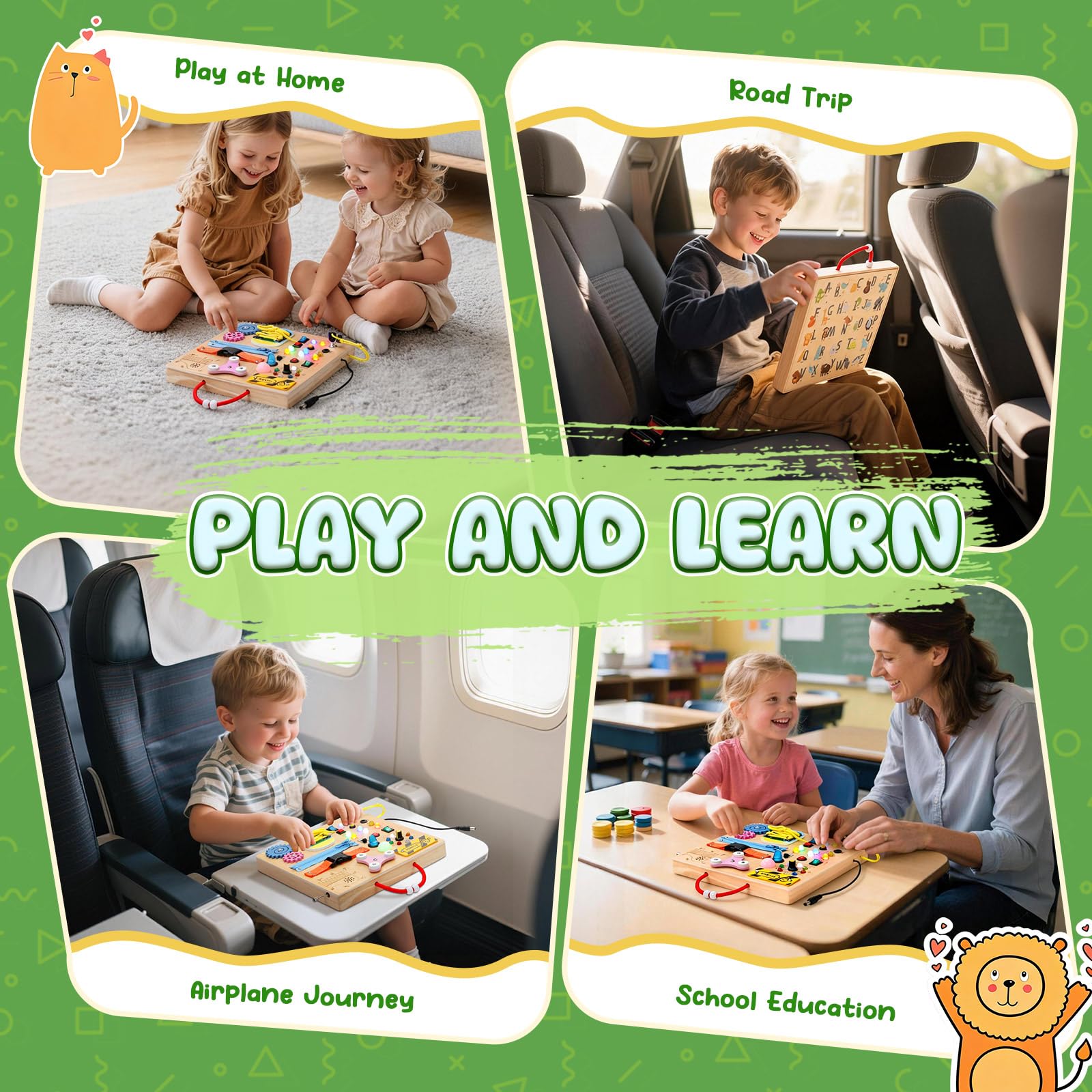 MoKo Montessori Busy Board: Wooden Sensory Toy with LED Lights, Switches, and Music Box for Toddlers Age 3+