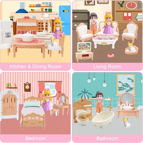 MOLINGXUAN 48-Piece Luxury Dollhouse Furniture Set - Beige Victorian Miniature Accessories for Living, Bedroom, Bathroom, Kitchen
