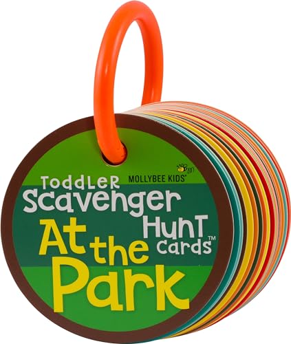 MOLLYBEE Kids Toddler Outdoor Scavenger Hunt Cards – 20 Double-Sided Park Exploration Game with Ring, Ages 2-4