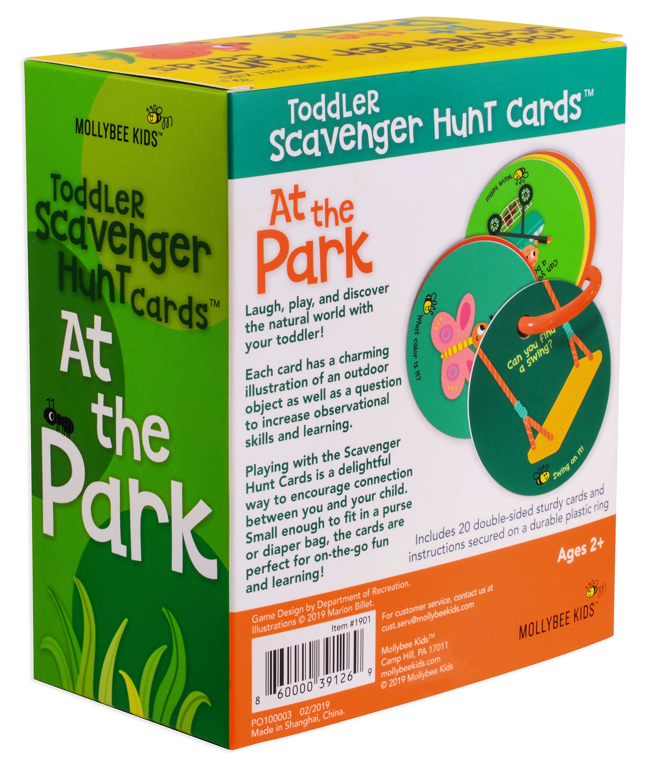 MOLLYBEE Kids Toddler Outdoor Scavenger Hunt Cards – 20 Double-Sided Park Exploration Game with Ring, Ages 2-4
