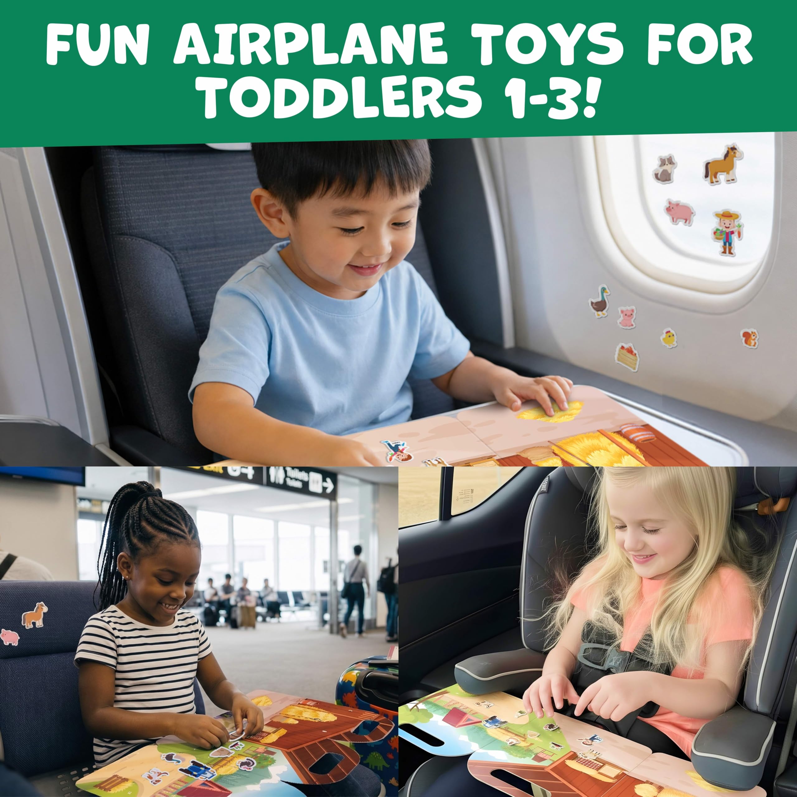 Momo & Nashi Reusable Sticker Books for Toddlers 1-3 (3 Themes, 100+ Stickers) - Portable Travel Activity