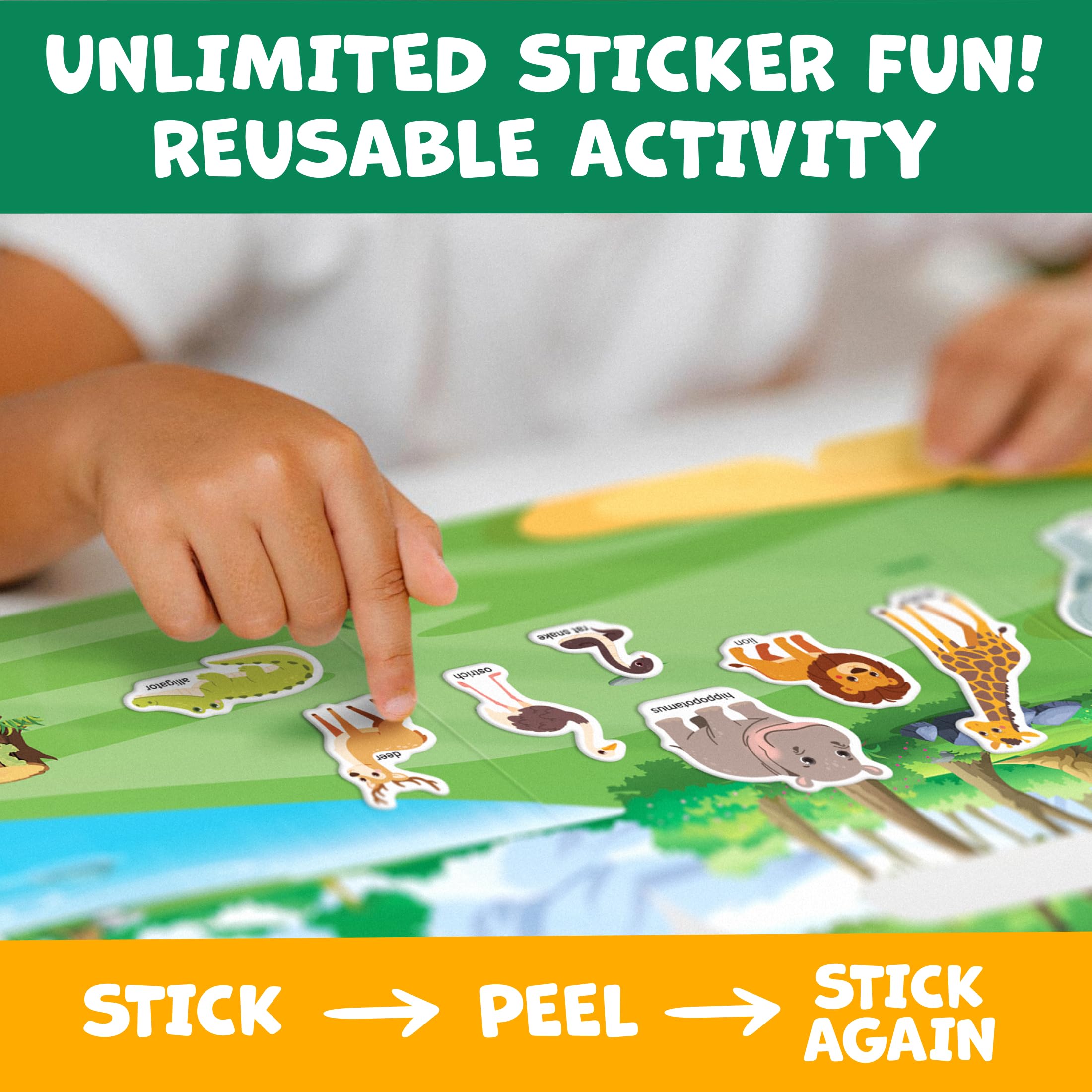 Momo & Nashi Reusable Sticker Books for Toddlers 1-3 (3 Themes, 100+ Stickers) - Portable Travel Activity