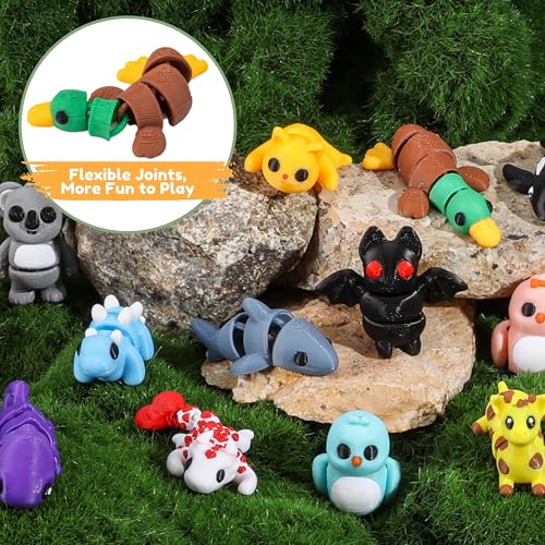 MONJITA 35-Piece Mini 3D Printed Animal Figurines – Articulated Fidget Toys, Desk Decor & Party Favors