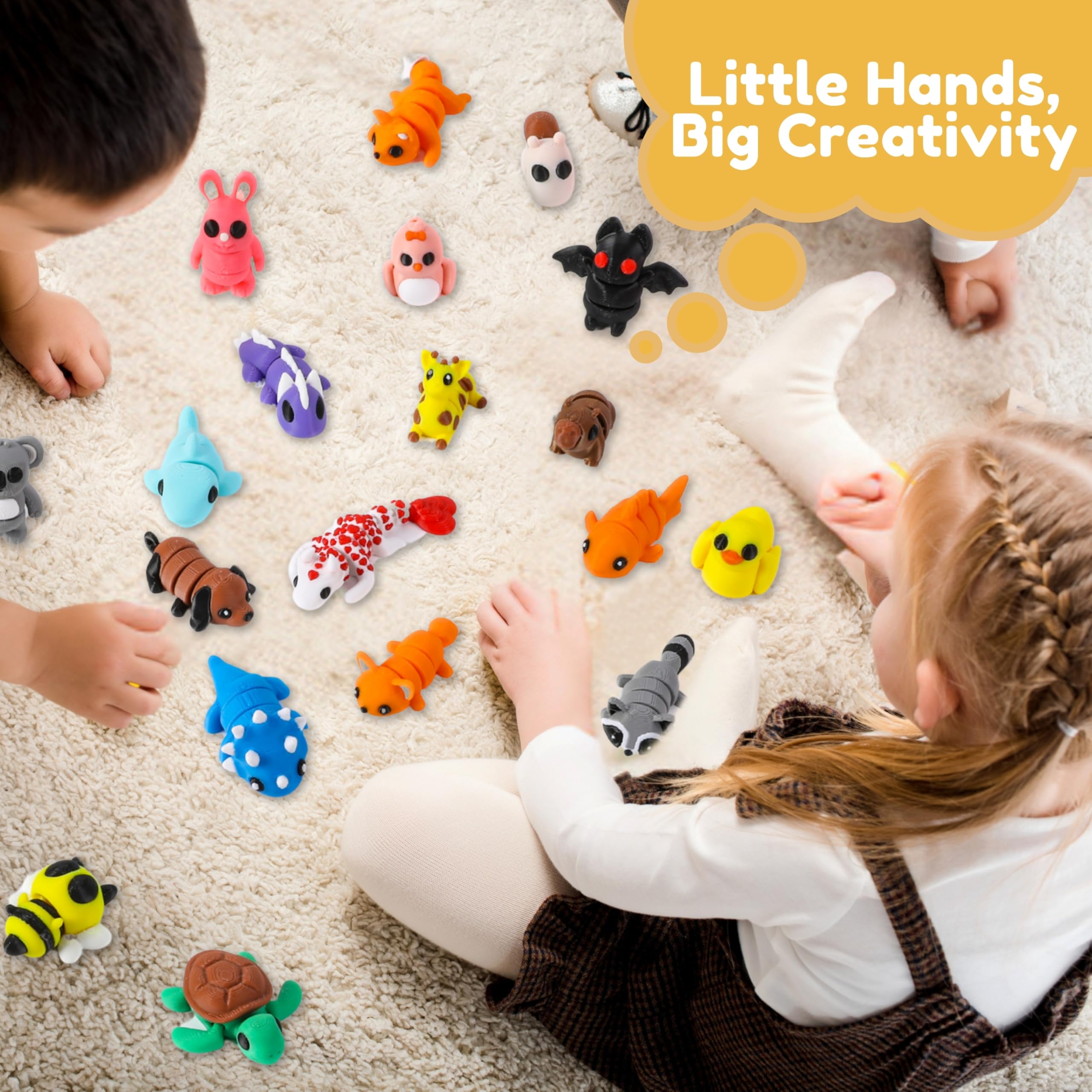 MONJITA 35-Piece Mini 3D Printed Animal Figurines – Articulated Fidget Toys, Desk Decor & Party Favors