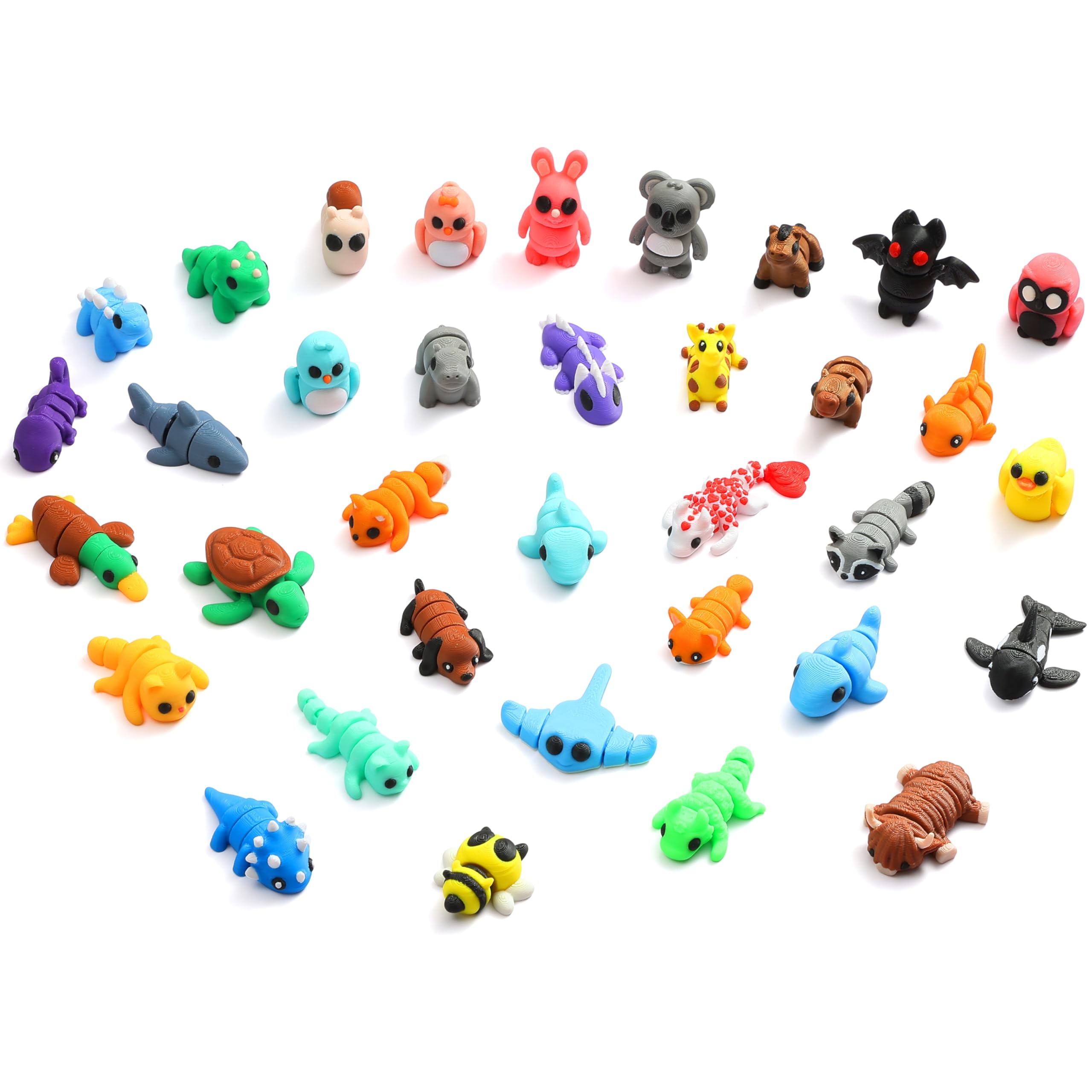 MONJITA 35-Piece Mini 3D Printed Animal Figurines – Articulated Fidget Toys, Desk Decor & Party Favors