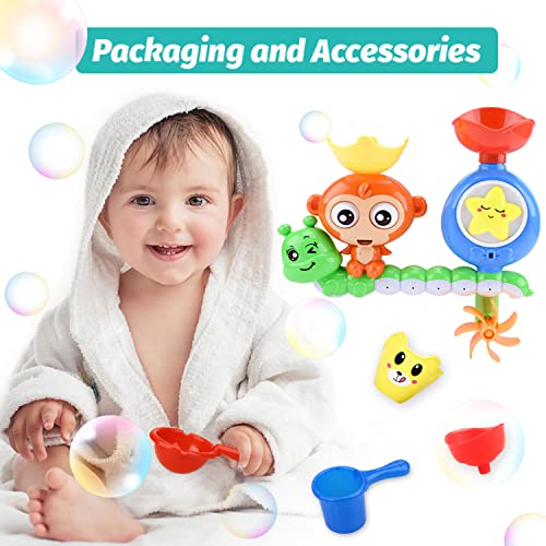 Monkey Waterfall Bath Toy for Toddlers 1-3 Years – Spinning Gears & Cups, No Batteries Needed