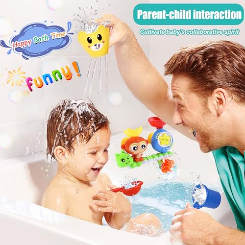 Monkey Waterfall Bath Toy for Toddlers 1-3 Years – Spinning Gears & Cups, No Batteries Needed