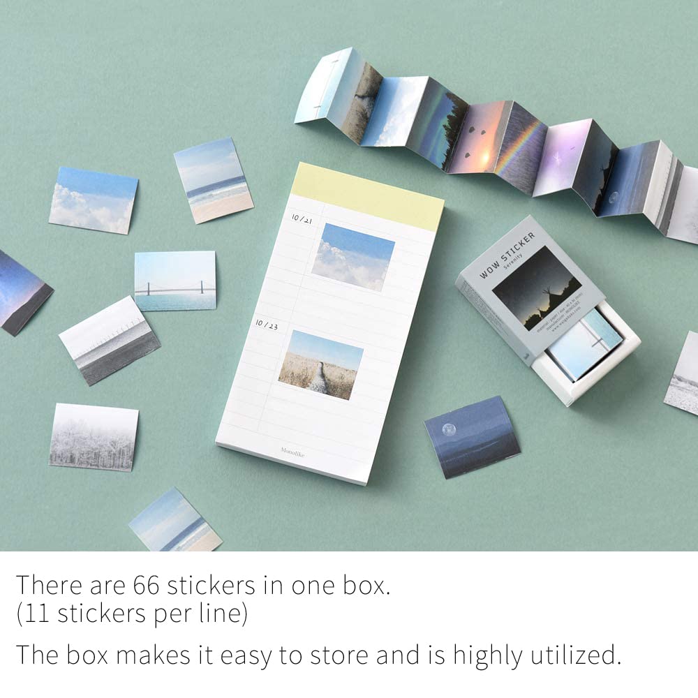 Monolike Wow Sticker Serenity + Mellow Set – 6 Mini Cute Square Stickers (2 Designs) for Scrapbooking, Waterproof