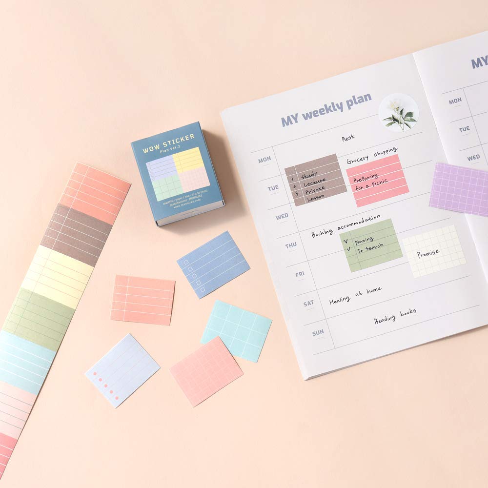 Monolike Wow Sticker Set (Plan ver.1 + ver.2): 6 Mini Square Paper Stickers in Box
