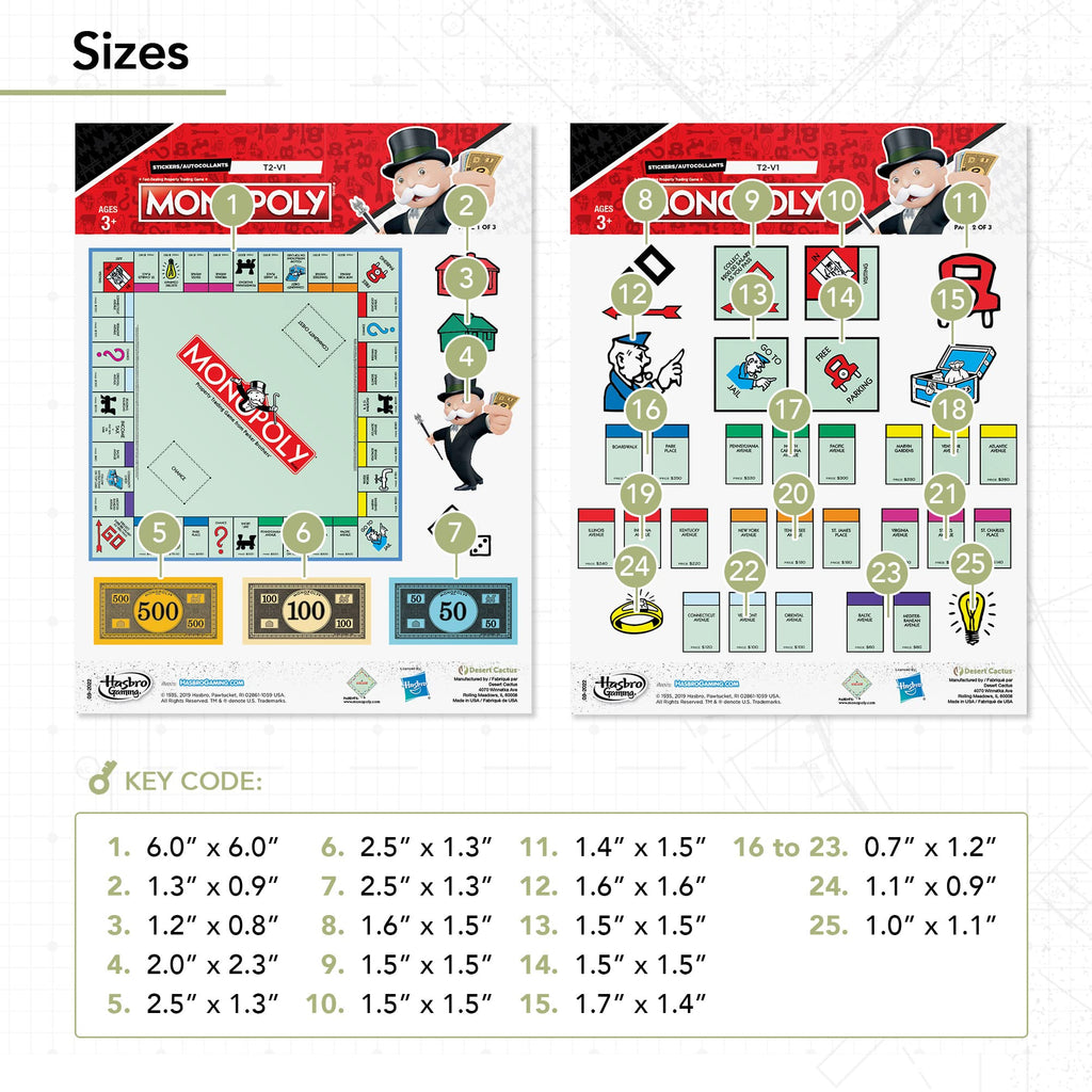 Monopoly 60 Sticker Pack (2 Decals) – Officially Licensed Vinyl, Fade-Resistant, Made in USA