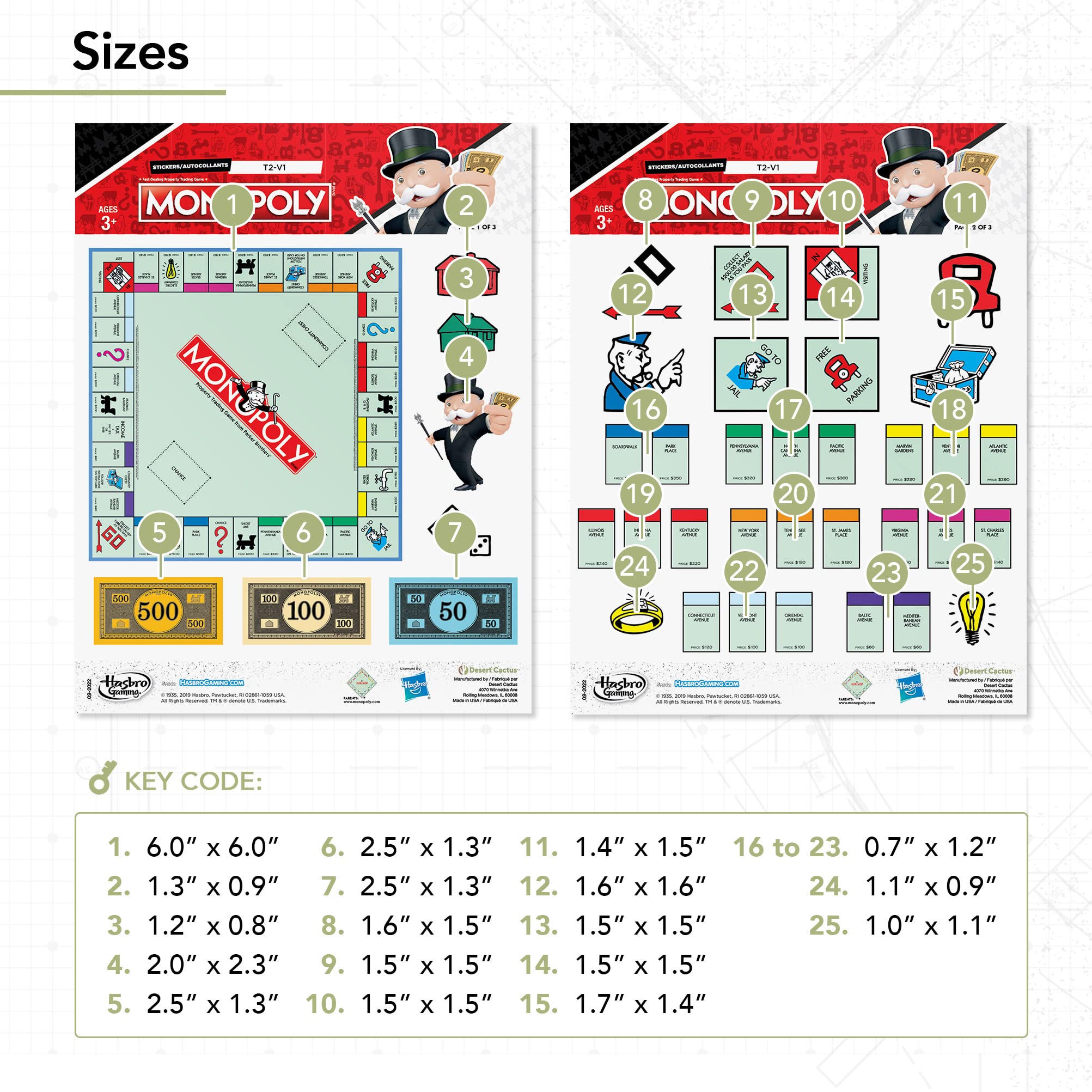 Monopoly 60 Sticker Pack (2 Decals) – Officially Licensed Vinyl, Fade-Resistant, Made in USA