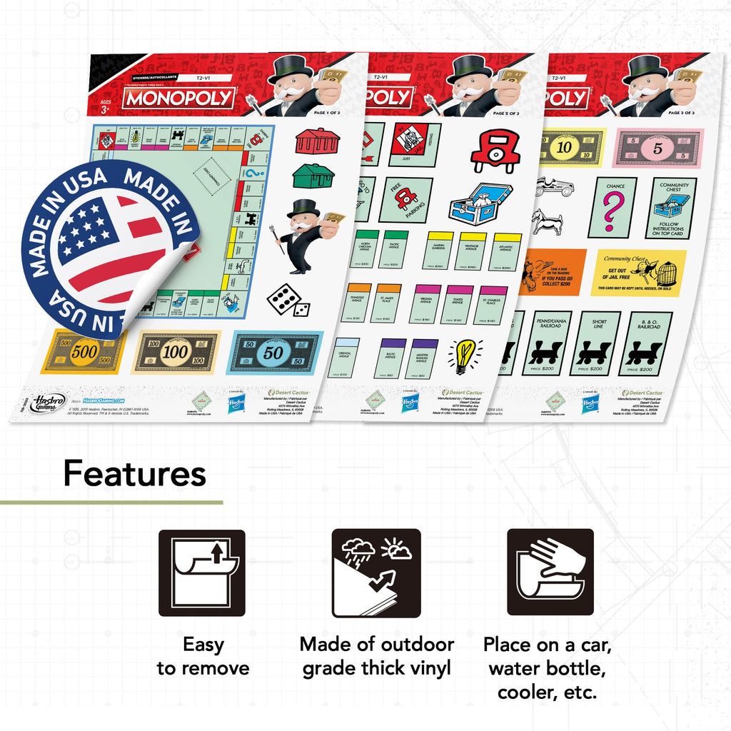 Monopoly 60 Sticker Pack (2 Decals) – Officially Licensed Vinyl, Fade-Resistant, Made in USA