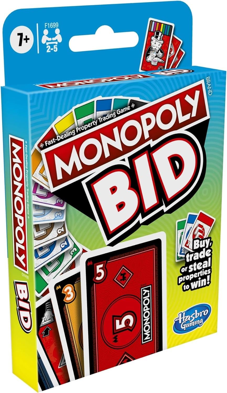 Monopoly Bid – Fast-Paced Auction Card Game for 4 Players, Ages 7+